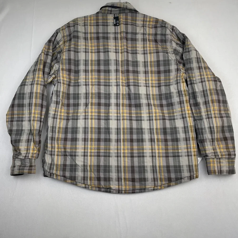 prAna Jacket Mens Size XL Rhody Reversible Black Multi Plaid Snap Button Outdoor